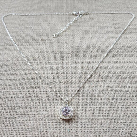 Fashion Necklace Silver Tone Pink Crystal Pendant Fashion Jewelry - Picture 5 of 13